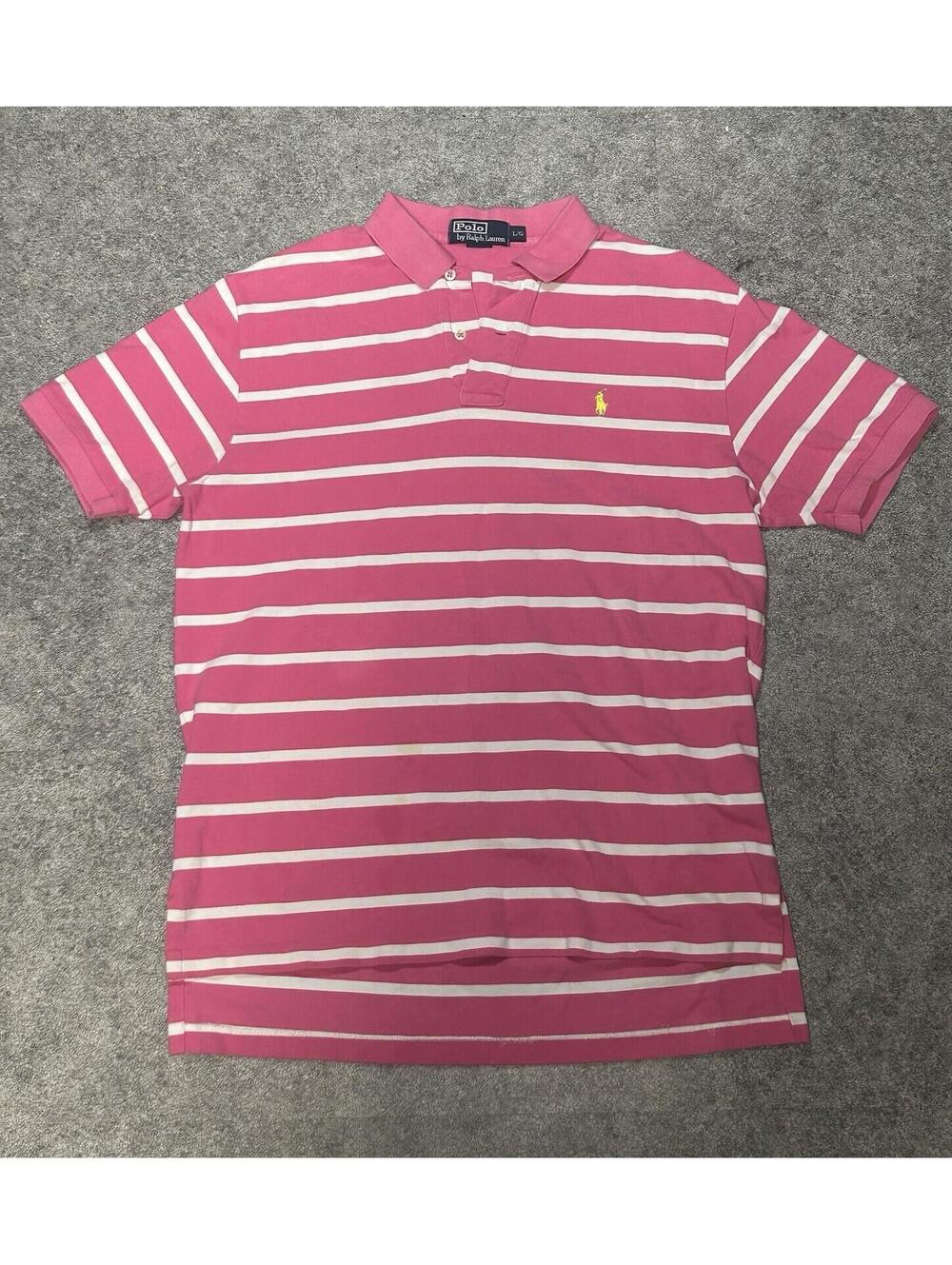Polo Ralph Lauren Mens Large Hot Pink & White Striped